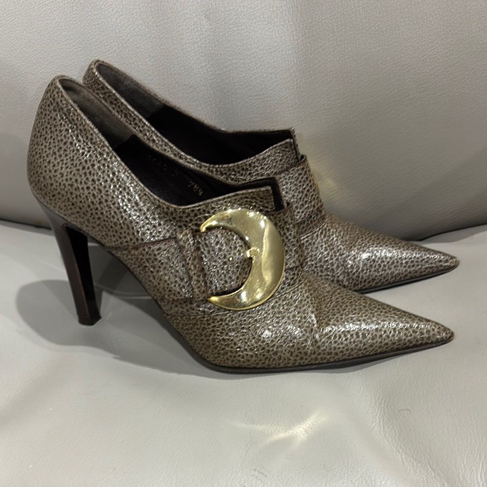 Nadia Neri Gold Buckle metallic Pointed Toe Heels
